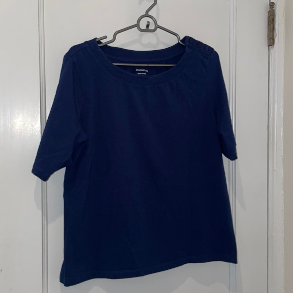 Chadwick’s Dark Blue Triple Button Shoulder Top